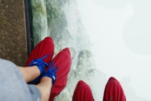 Glass Skyway - looking at our feet and down through the glass