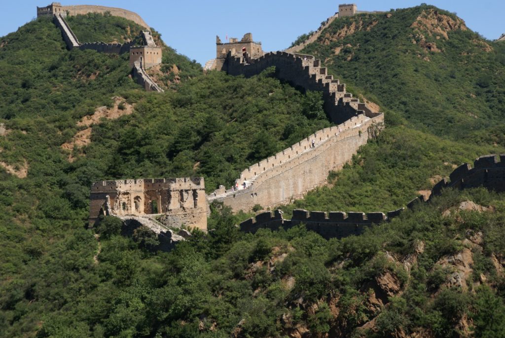 The Great Wall of China snaking along the mountain tops