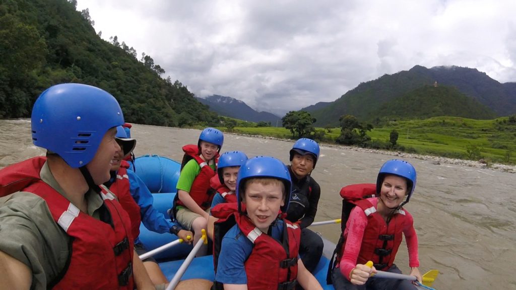 White water rafting in Paro,Bhutan with children