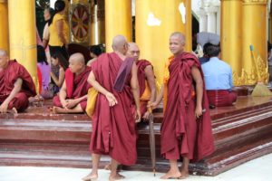 MONKS AT THE SHWEDAGON PAGODA