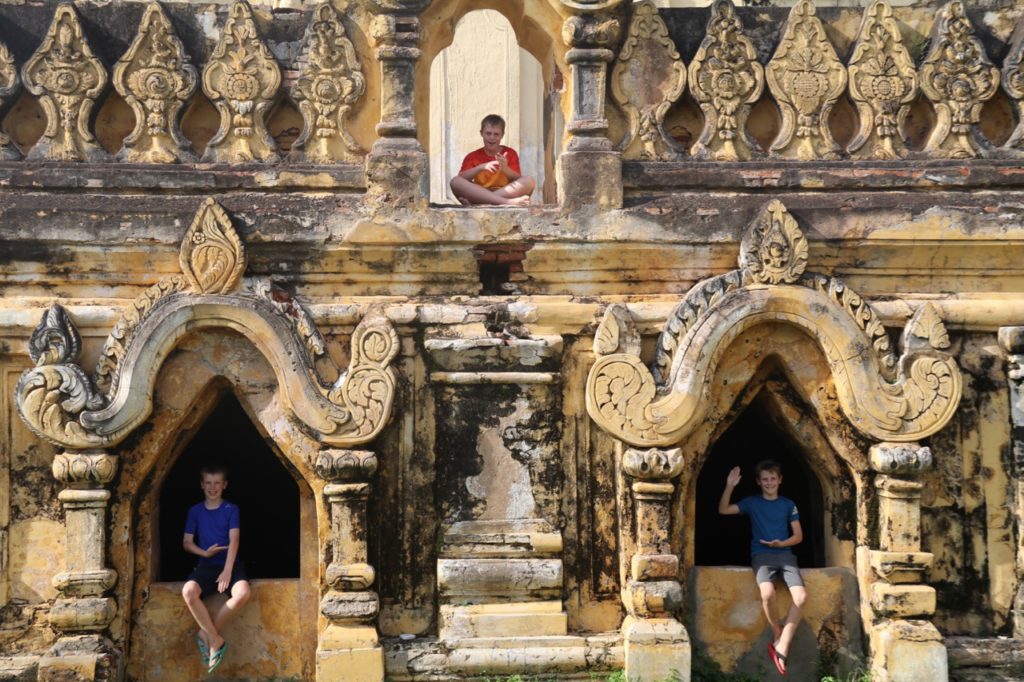 THE BOYS PRACTICE SOME MUDRAS (DIFFERENT POSES OF BUDDAH)