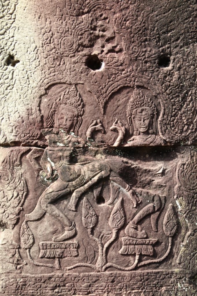 Temple carvings at Banteay Kdei in the Angkor Historical Park in Cambodia