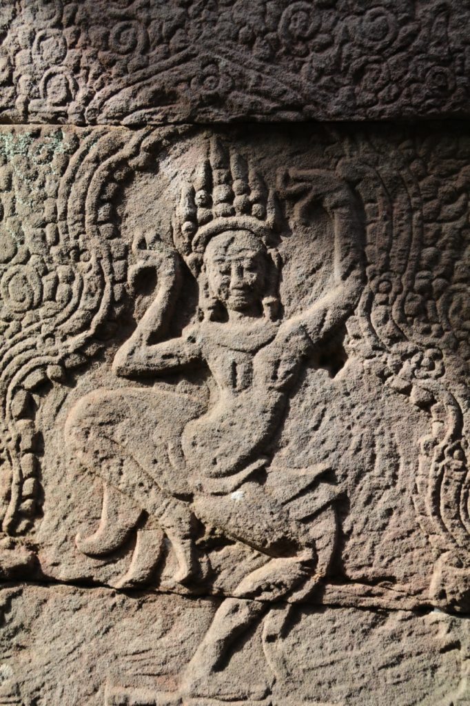 Temple carvings at Banteay Kdei in the Angkor Historical Park in Cambodia