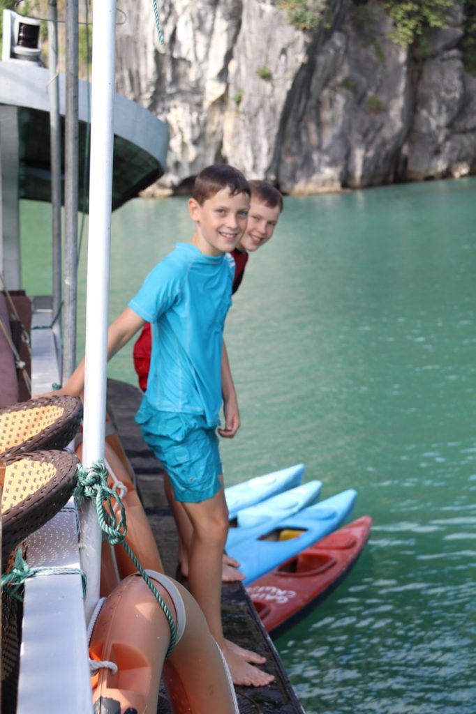 Jumping off the boat in Halong Bay