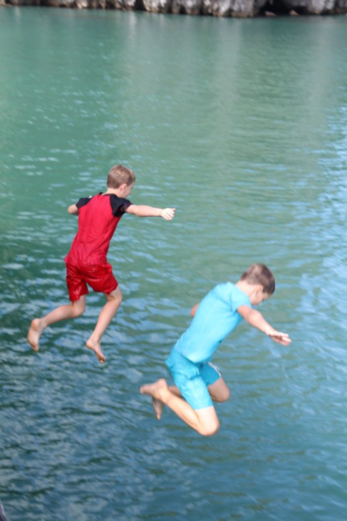 Jumping off the boat in Halong Bay