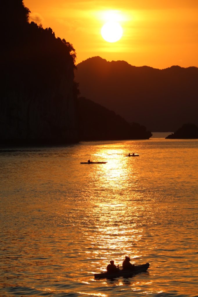 Sunset over Halong Bay in Vietnam