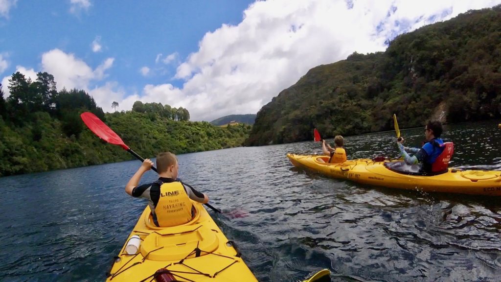 Kayaking on the Waikato River near Taupo in New Zealand