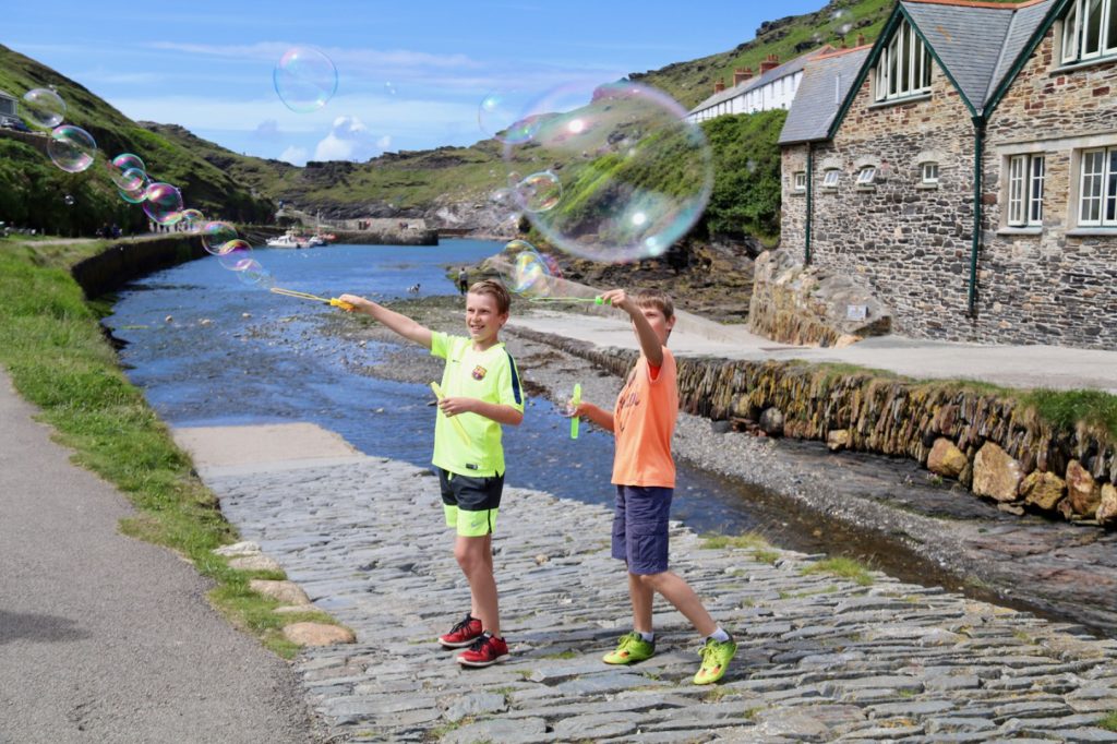 Making bubbles in the pretty village of Boscastle