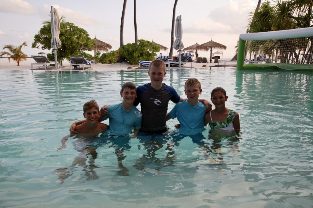 Family fun at the pool Constance Haleveli in the Maldives