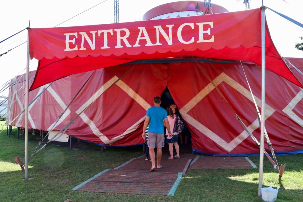 the stripy red tent of Circus Funtasia