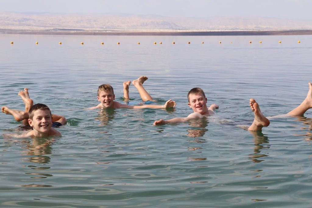 Floating in the Dead Sea with kids