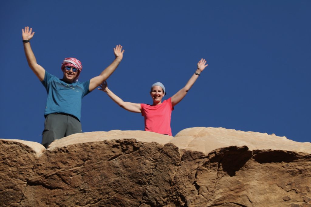 Standing atop Um Forth Rock Bridge in Wadi Rum