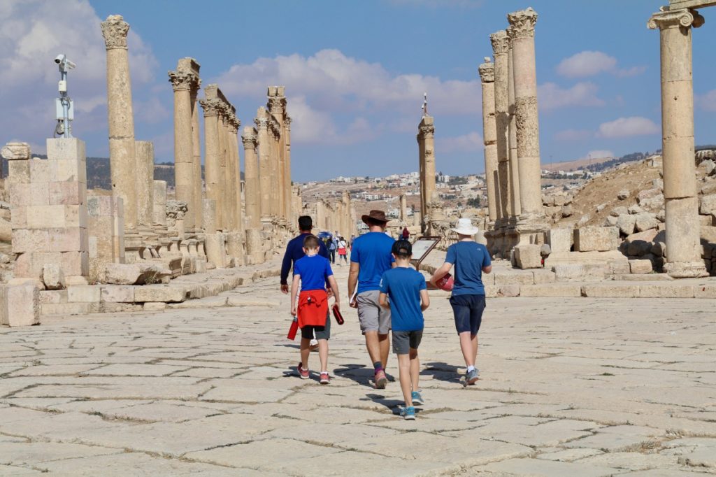 Walking the Cardo Maximus in Jerash with kids