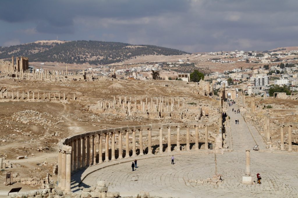 The Roman city of Jerash with kids