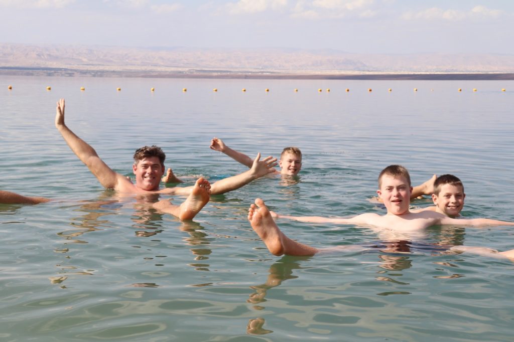 Floating in the Dead Sea with kids