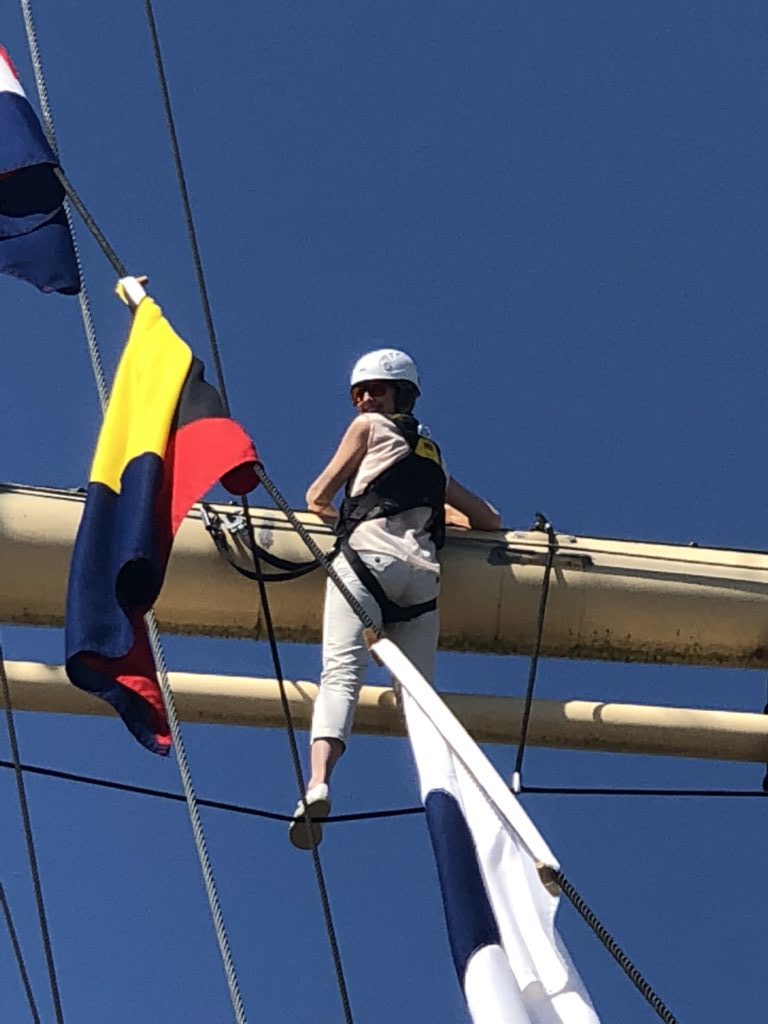 Traversing the yardarm on the SS Great Britain