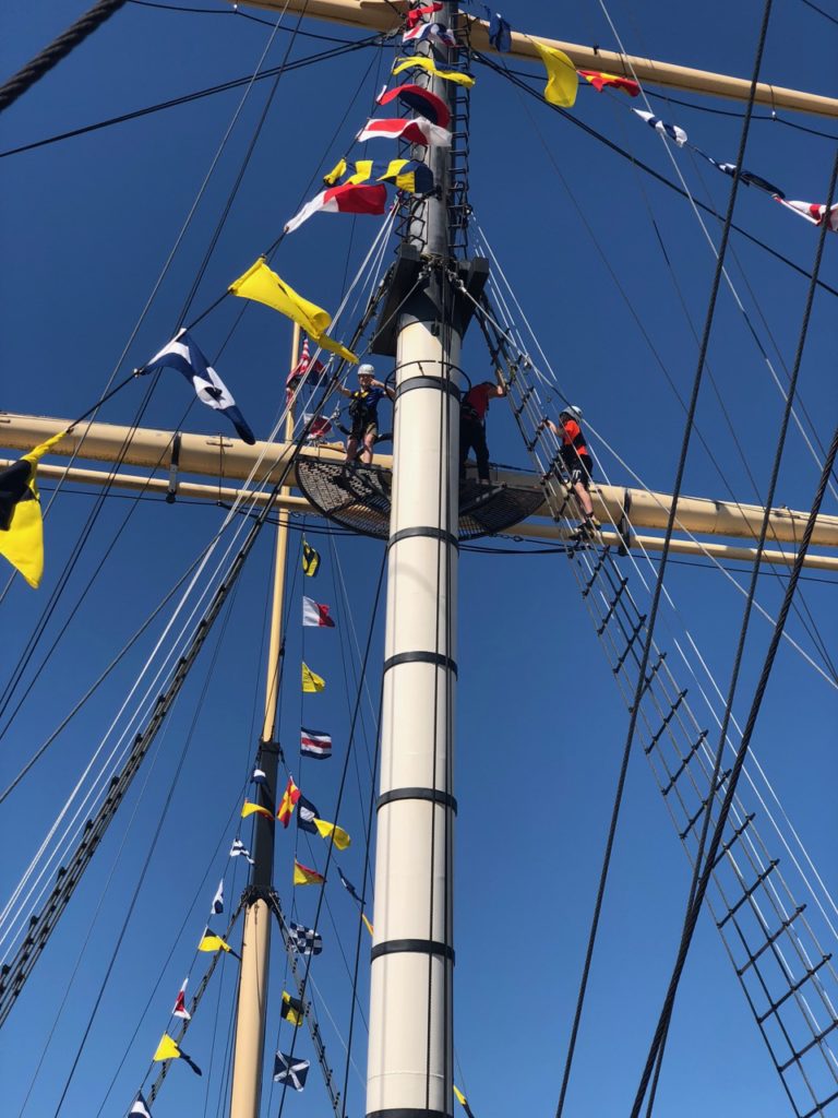 Climbing the rigging to the crow's nest on SS Great Britain