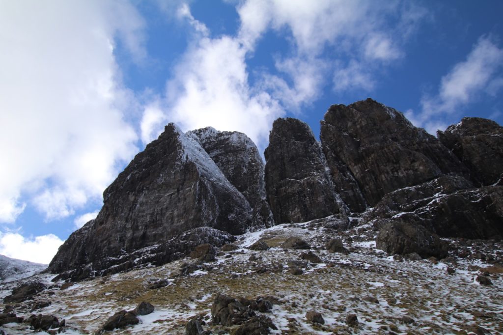The towering cliffs around the Sanctuary at the Old Man of Storr on Skye
