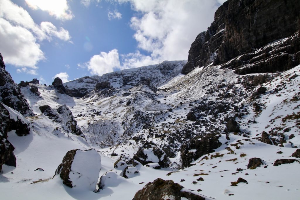 The Sanctuary behind the Old Man of Storr on Skye in the snow!