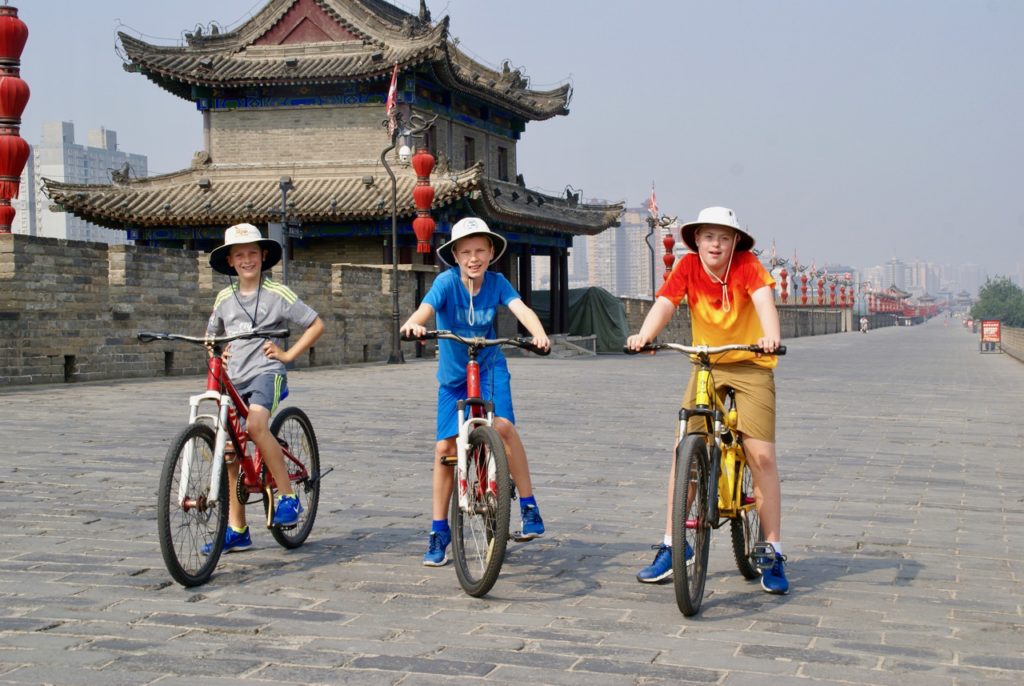 Cycling the Ancient City Walls of Xi'an with kids