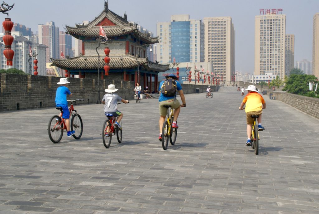 Cycling the Ancient City Walls of Xi'an with kids