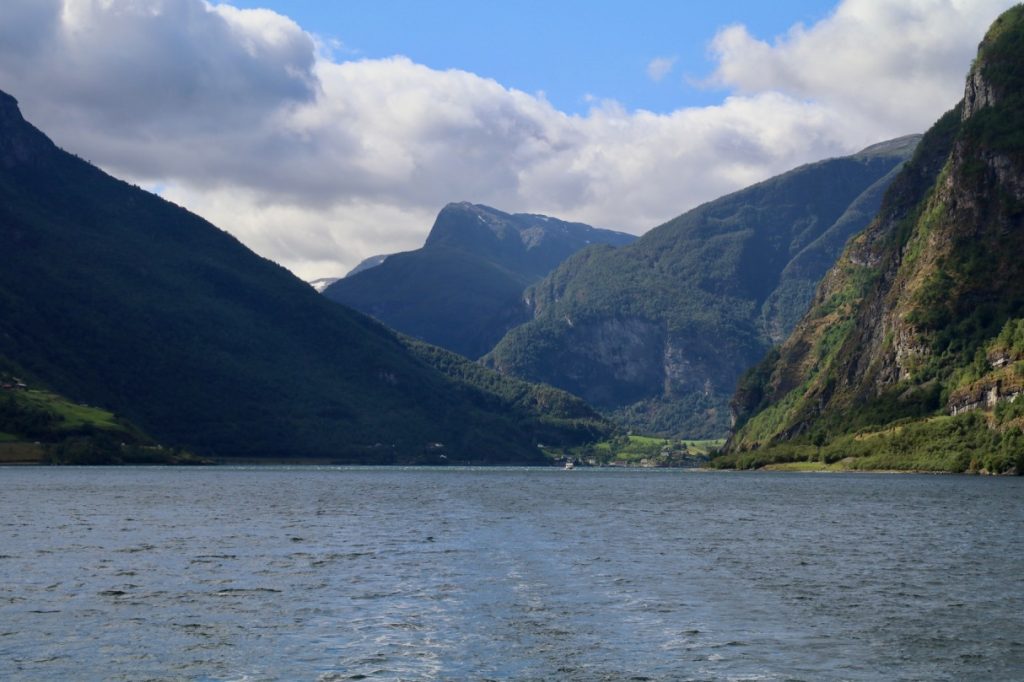 Taking a scenic cruise on the Naeroyfjord in Norway