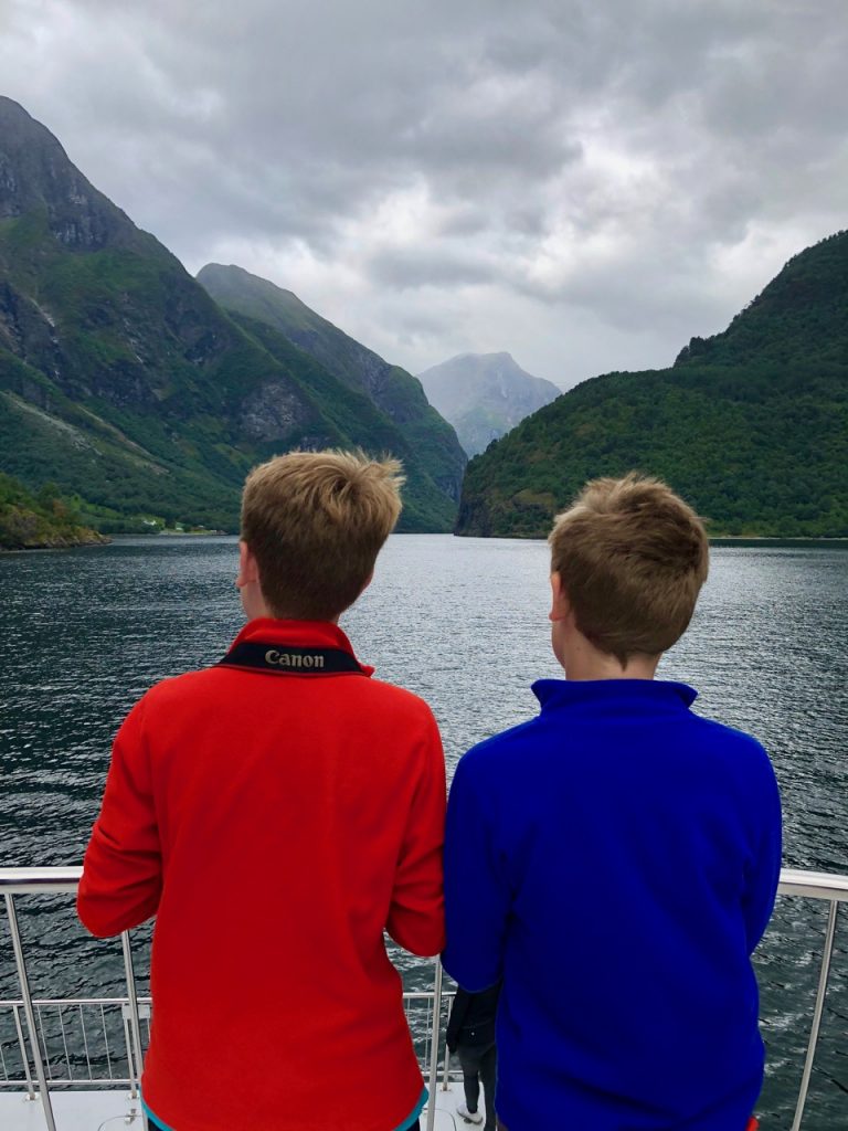 Taking a scenic cruise on the Naeroyfjord in Norway
