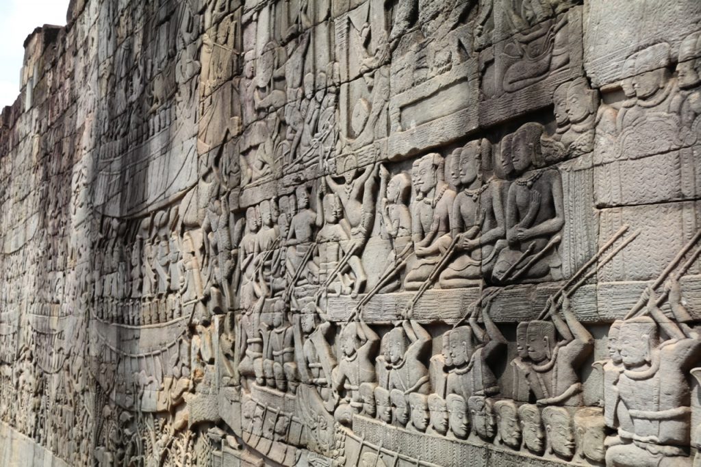 Carvings at the Bayon at Angkor in Cambodia
