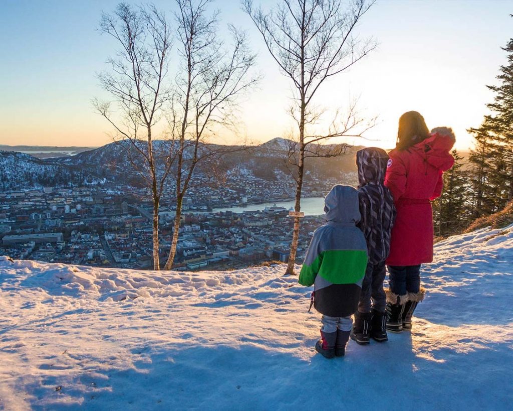 The view from Mt Floyen in Bergen in wintertime