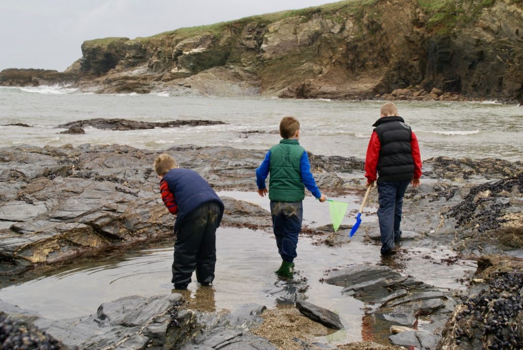 Rock pooling at Port Gaverne in Cornwall