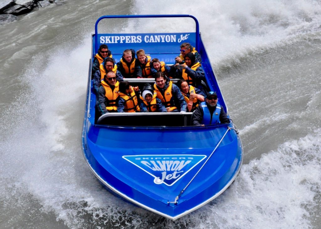 Riding the Skippers Canyon jet-boat in Queenstown, New Zealand