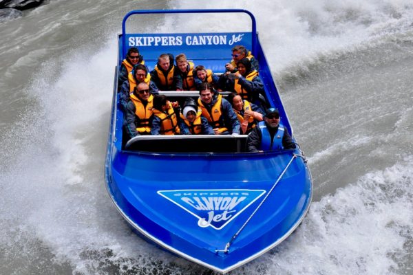 Riding the Skippers Canyon jet-boat in Queenstown, New Zealand