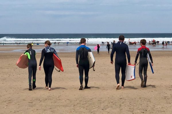 Body boarding at Polzeath in Cornwall