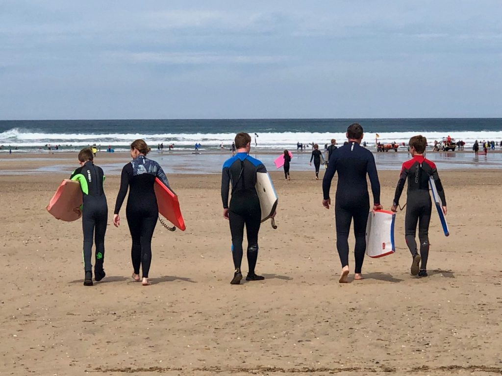 Body boarding at Polzeath in Cornwall