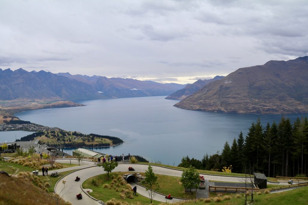 Riding the luge in Queenstown with an amazing view