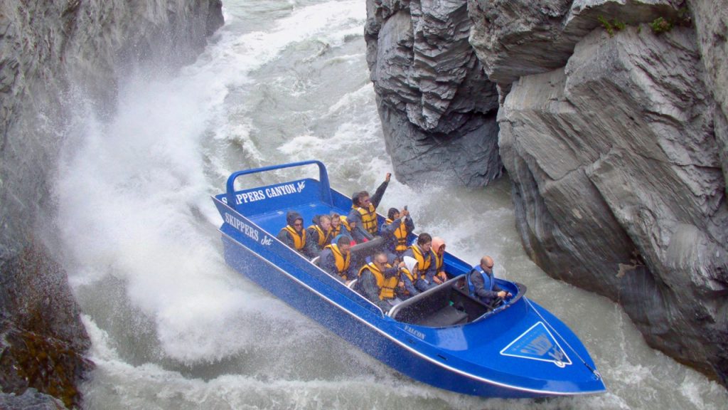 Riding the Skippers Canyon jet-boat in Queenstown, New Zealand