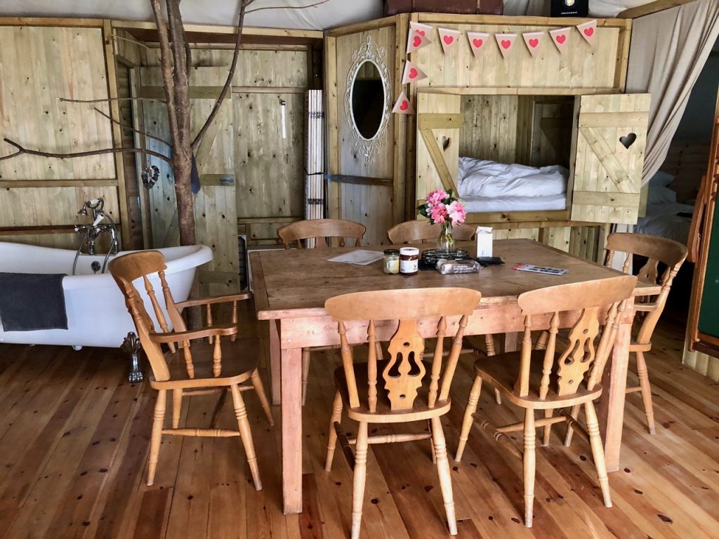 The gorgeous cabans at Riverside Camping near Caernarfon